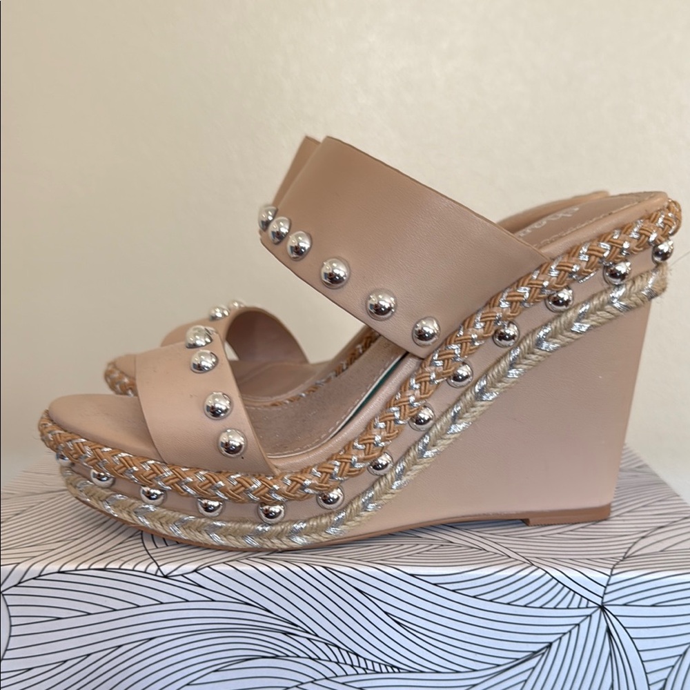 Charles David Tan Silver Wedges with Studded Detail